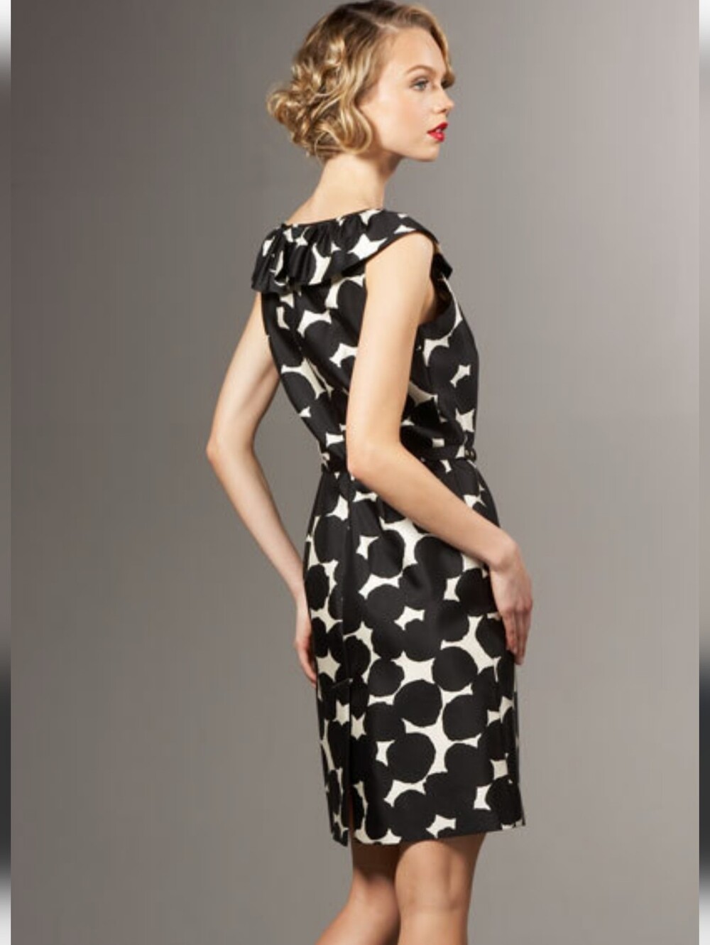 Vintage!!! Kate Spade Black Polka-Dot Ruffle Neck Women's Dress Size 6